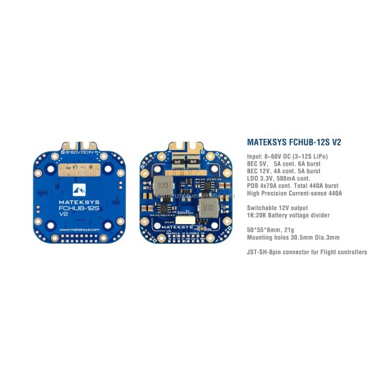 MATEK PDB FCHUB-12S V2 Cinelifter Drone Toy 12V Output 440A Current Sensor 3-12S RC Airplane X-Class 6mm Shaft